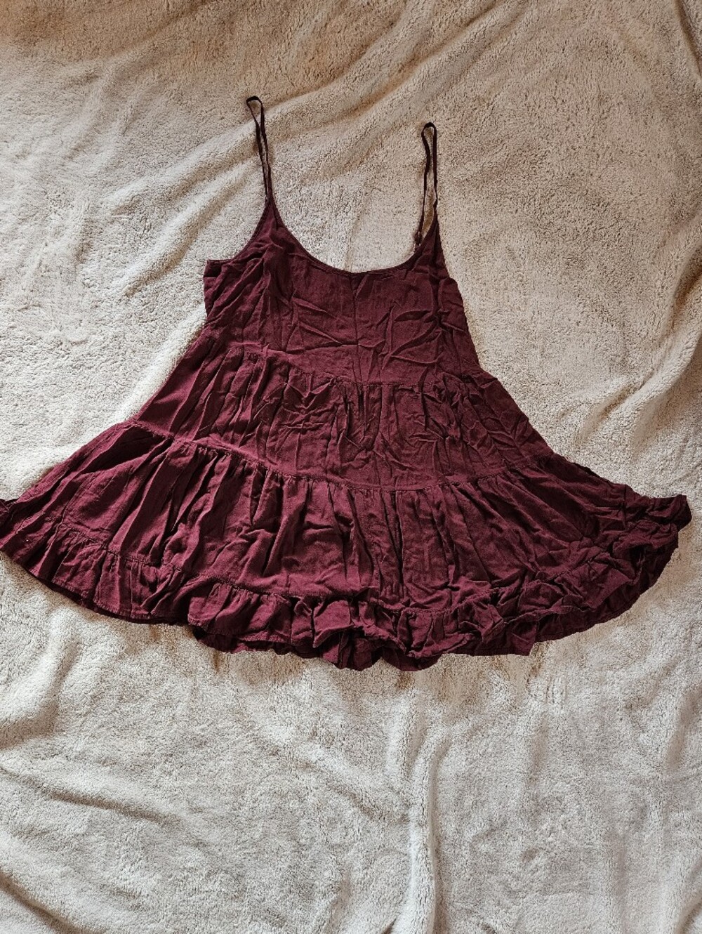 Brandy Melville Burgundy Ruffle Tiered Mini Dress